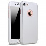 Wholesale iPhone 7 Plus Full Cover Hybrid Case with Tempered Glass (Silver)